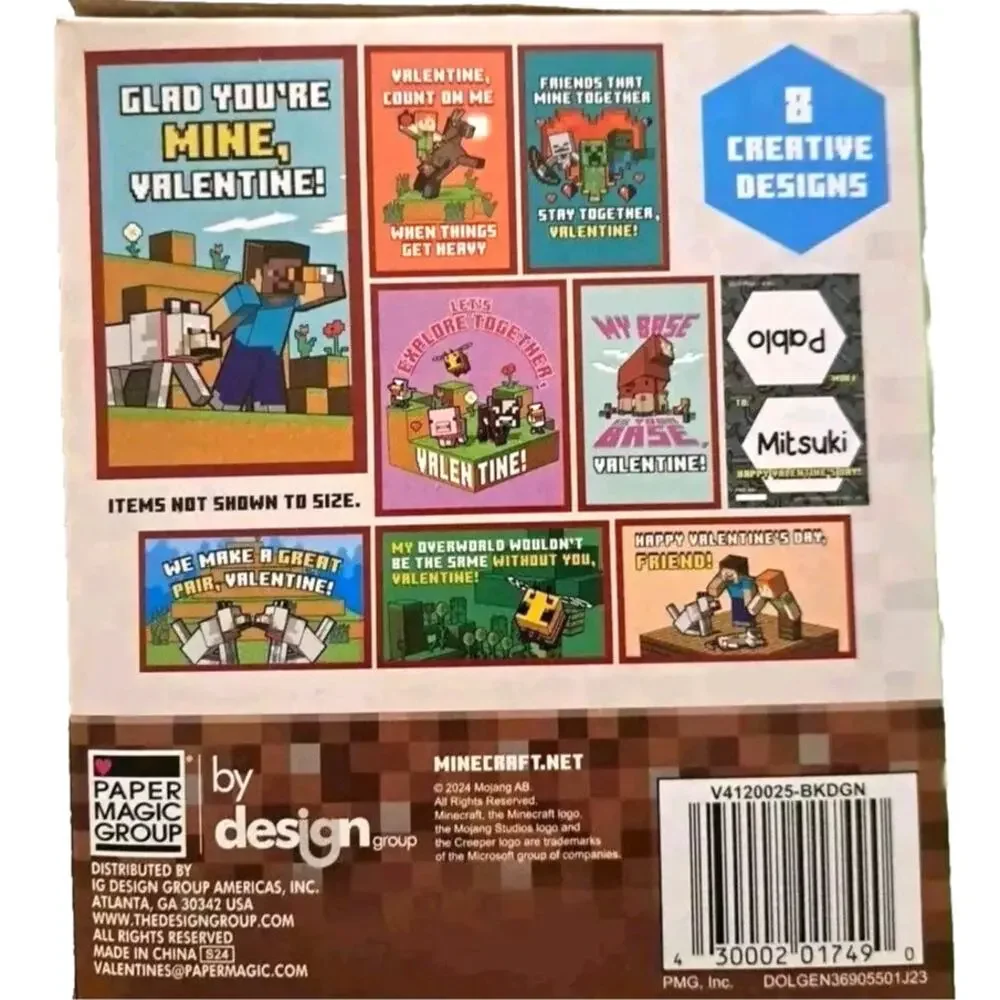 Minecraft Valentines – 26 Cards + 48 Heart Seals, Ages 3+, Mojang Studios